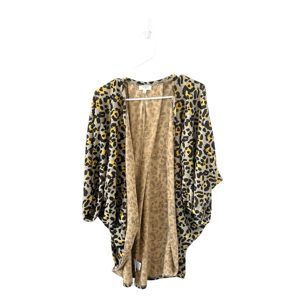 Umgee Leopard Animal Print Short Sleeve Open Front Cardigan Size‎ Large